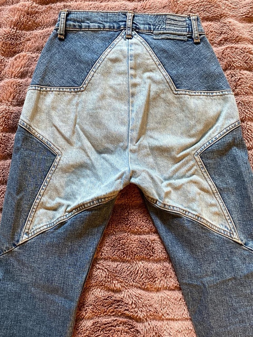 REVICE Women's Two-Tone Star Patch Straight Jeans - Light & Dark Blue